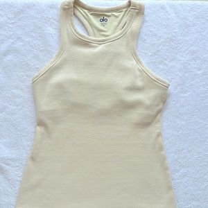 Women’s Alo Aspire French Vanilla Ribbed Tank Size M Full Length, GUC High Neck
